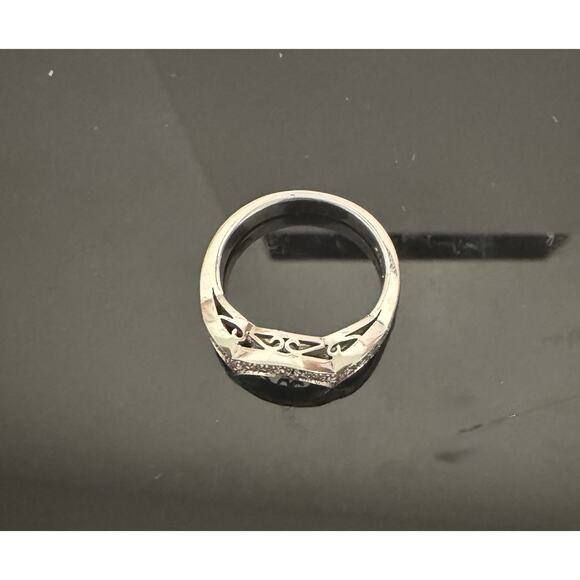 Size 6.5 Engagement Set Ring Pearl, Zircon, Sterling Silver, Rhodium Plated - Picture 3 of 7